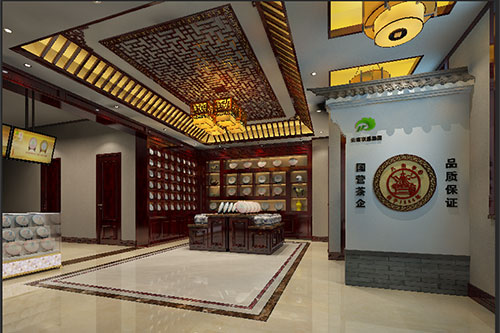 厦门古朴典雅的中式茶叶店大堂设计效果图