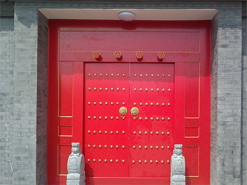 厦门中国传统四合院系列朱红色中式木制大门木作